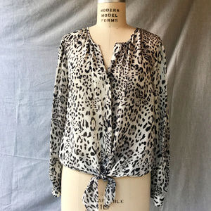 Joie Printed Silk Tie Front Top